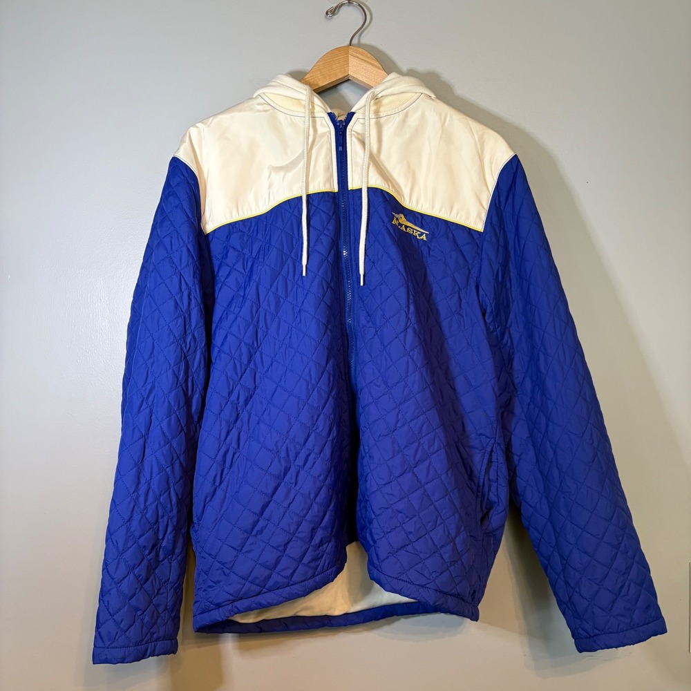 Cruisewear‎ & Company Alaska Quilted Hooded Jacket Blue Cream XL Full Zip Mens